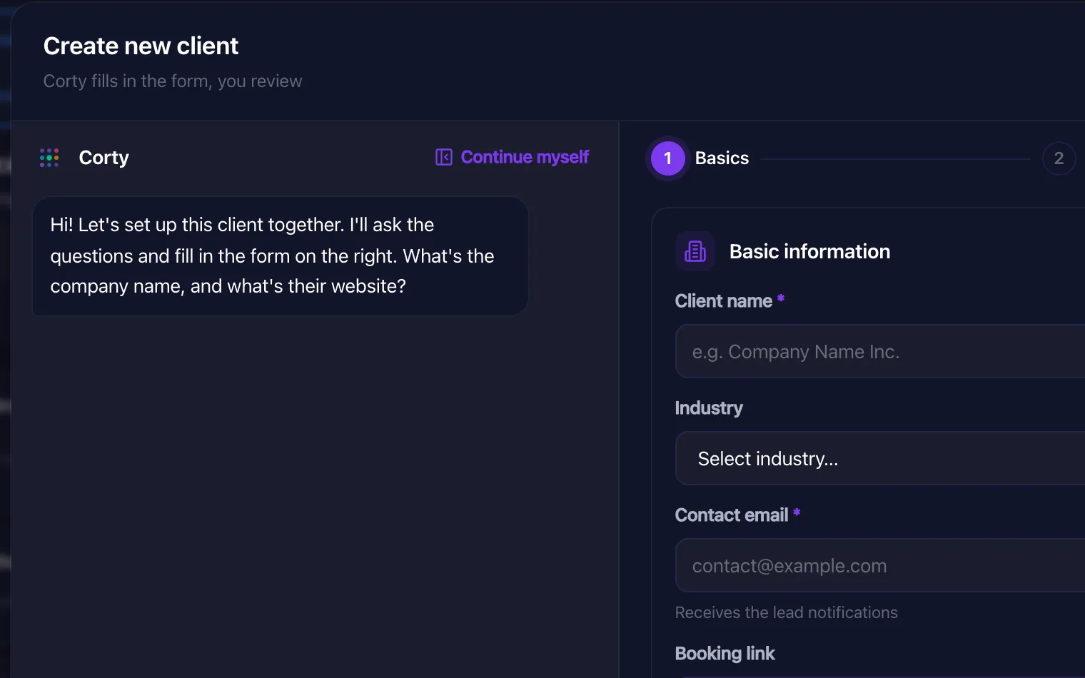 Setting up a new client together with Corty from the client's website