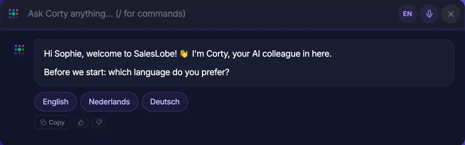 Corty's onboarding tour in the OmniBar