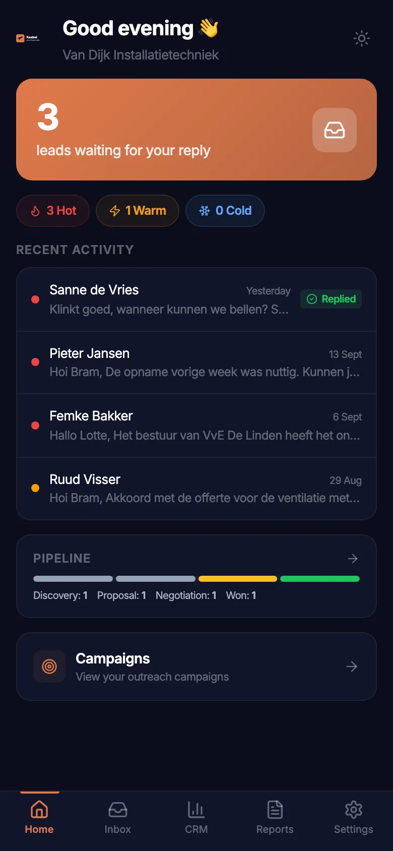 Push notification for a new hot lead from the client portal app